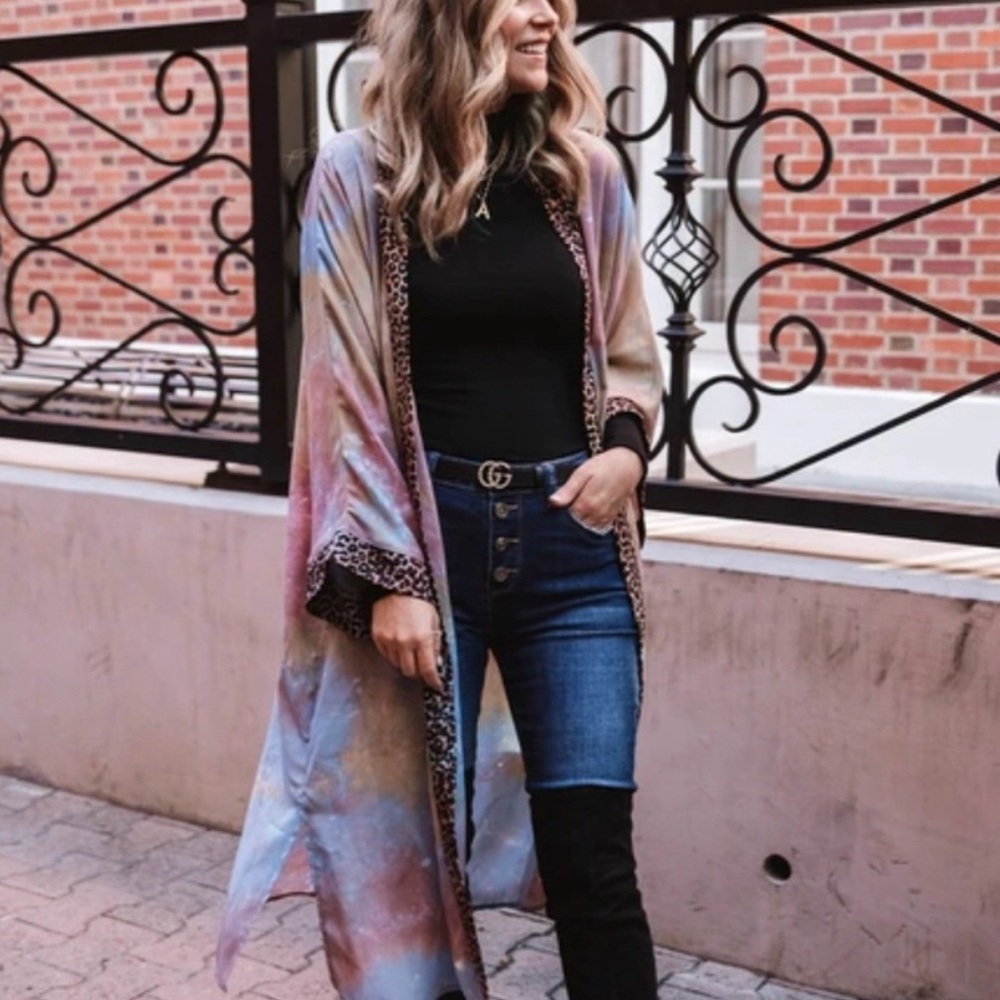 Tie Dye & Leopard Print Kimono by Amaryllis x Ashlee Nichols - Picture 2 of 10